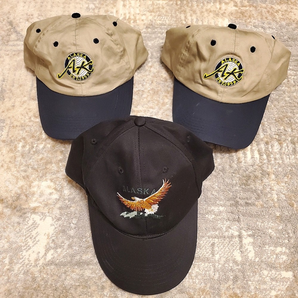 Set of 3 Alaska Baseball Caps 100% Cotton